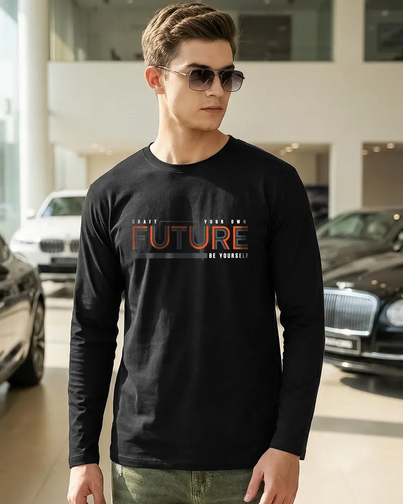bewakoof Men's Jet Black Crafty Our Future Typography T-shirt